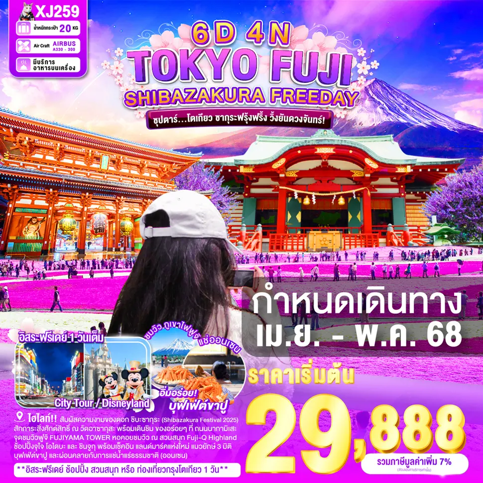 ทัวร์ญี่ปุ่น TOKYO FUJI SHIBAZAKURA FREEDAY 6D 4N ซุปตาร์โตเกียว ซากุระฟรุ้งฟริ้ง วิ้งยันดวงจันทร์